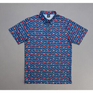 Golf Gods Beer Pong Polo Blue Red Cup Print Size L